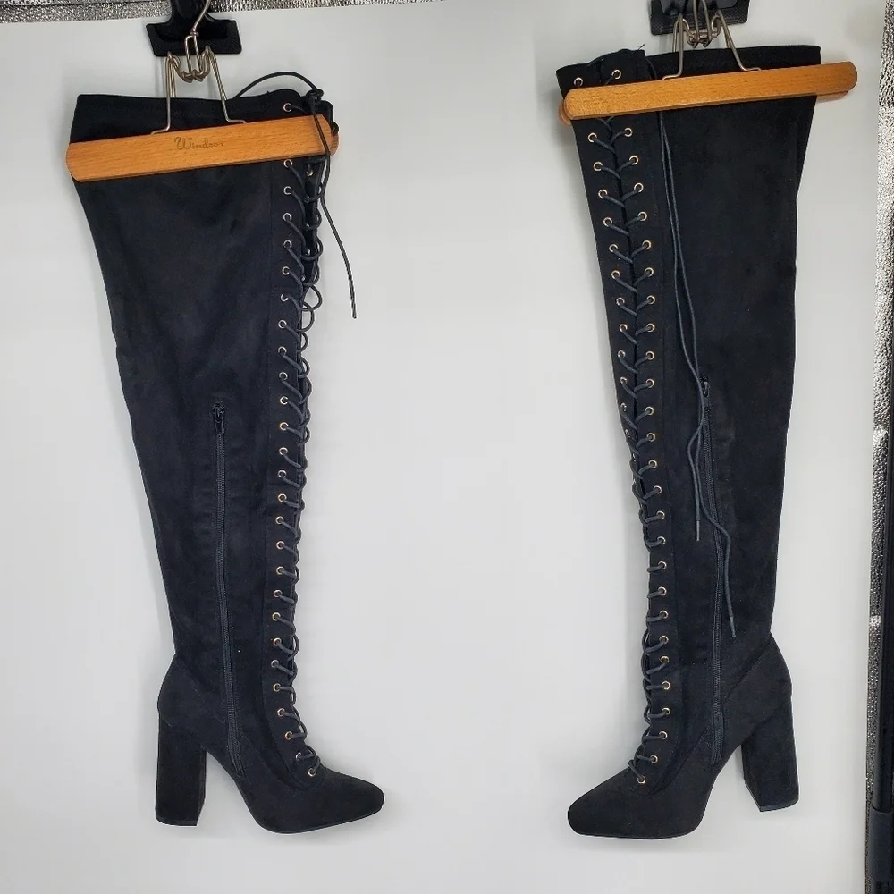 Shoedazzle Shoes Women 6.5 Janitha Lace Up Zip Up Boot Black